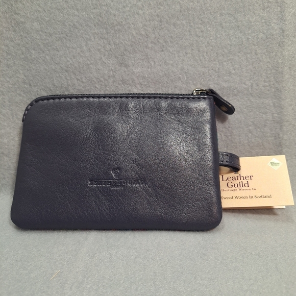 NWT Leather Guild Harris Tweed Wool Tarten Bluebell Leather Coin Purse Scotland - Picture 3 of 14